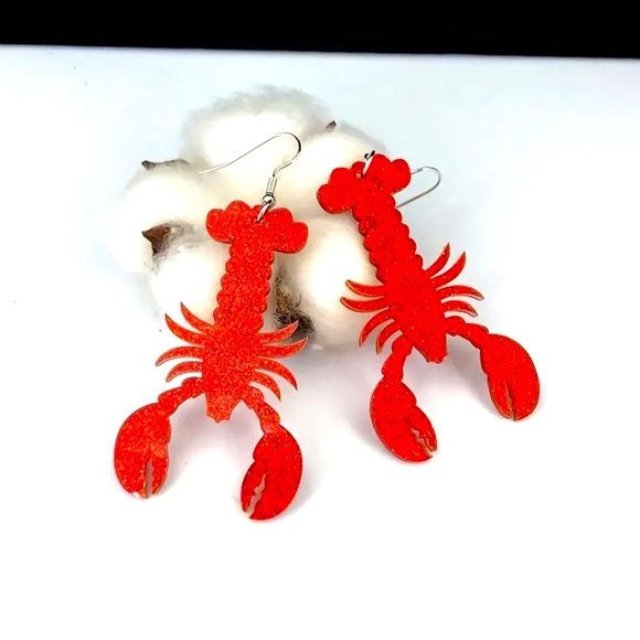 Glitter Crawfish/Lobster Dangle Earrings - Picture 2 of 5